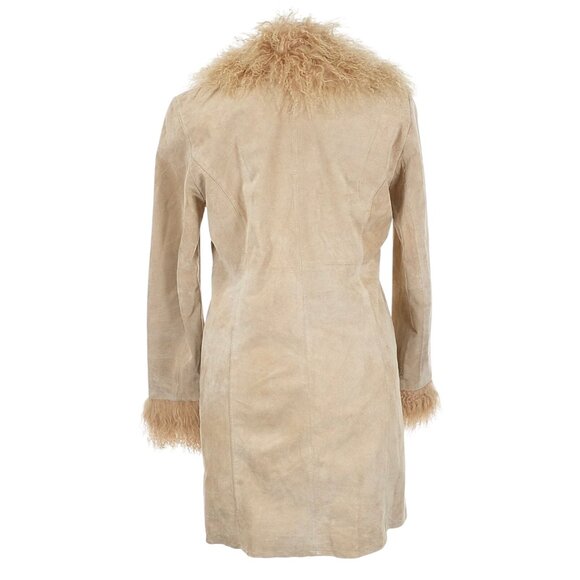 Vtg Y2K Raffaelo Beige Leather Penny Lane Afghan Shearling Coat | Cottagecore XL - Picture 7 of 9